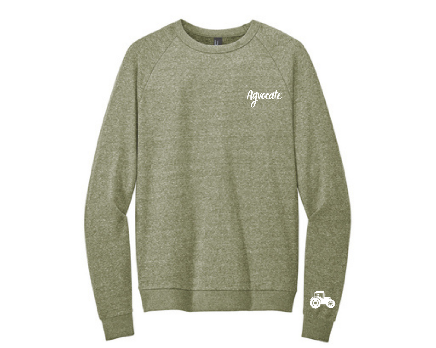 Agvocate Crewneck in olive green by Pink Tractor, unisex sweatshirt for women in agriculture.