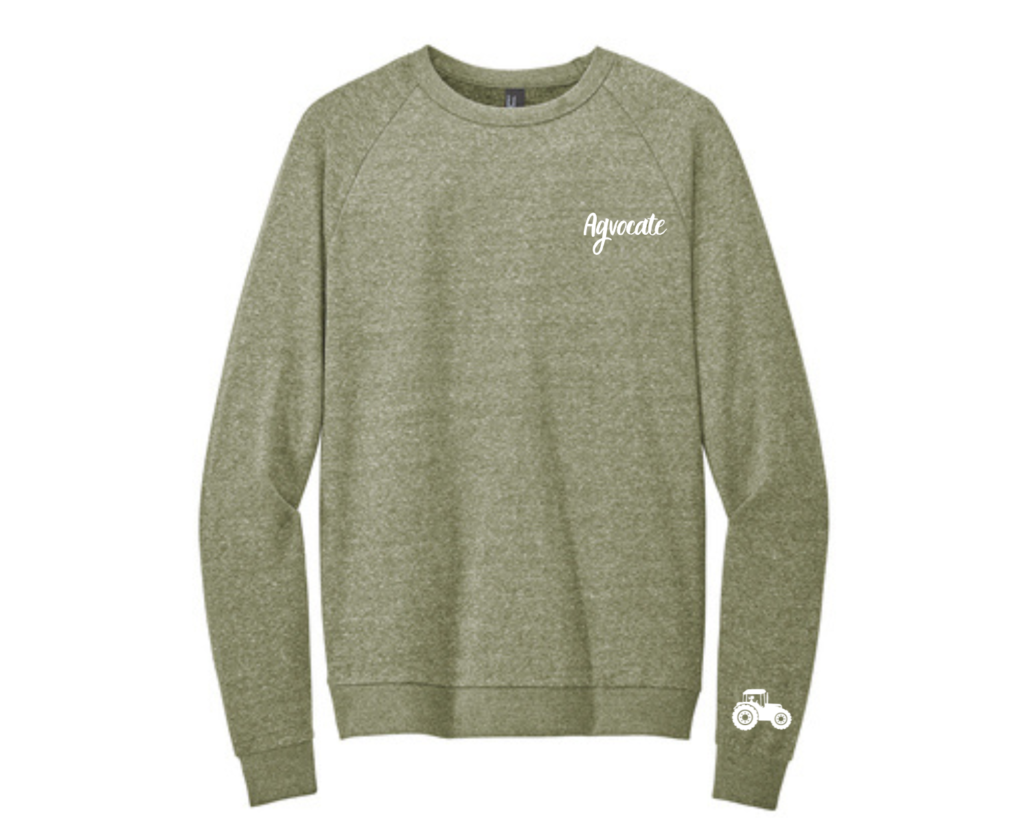 Agvocate Crewneck in olive green by Pink Tractor, unisex sweatshirt for women in agriculture.