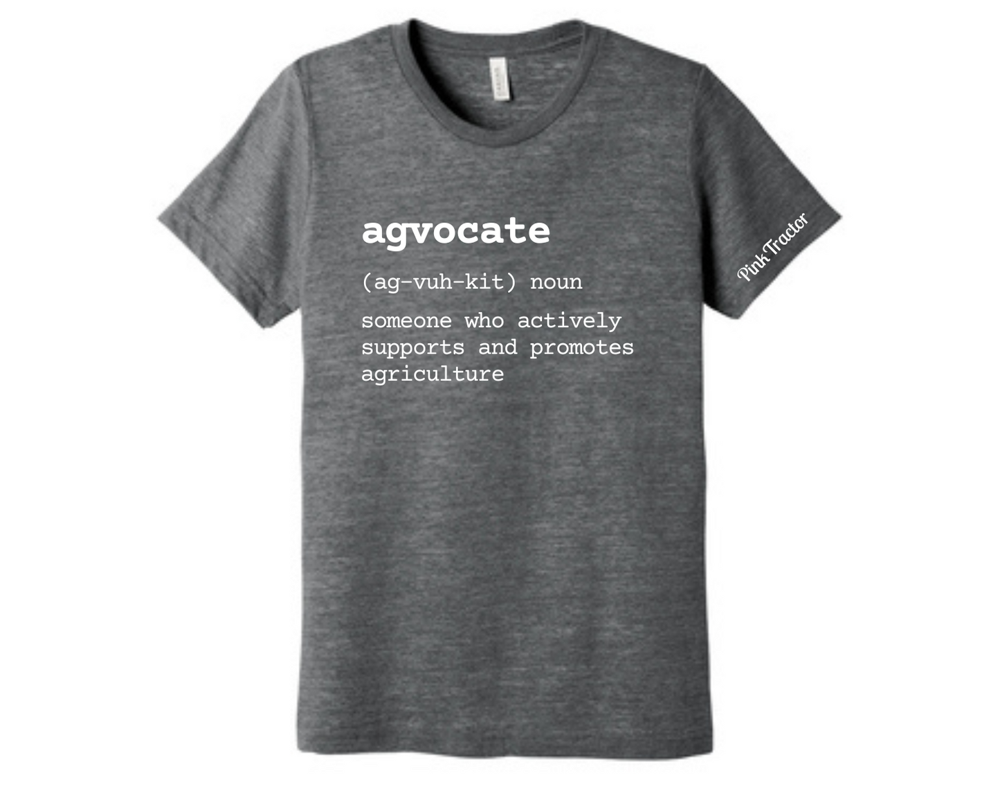 Agvocate Definition Shirt by Pink Tractor, unisex tee defining 'agvocate' for supporters of agriculture.