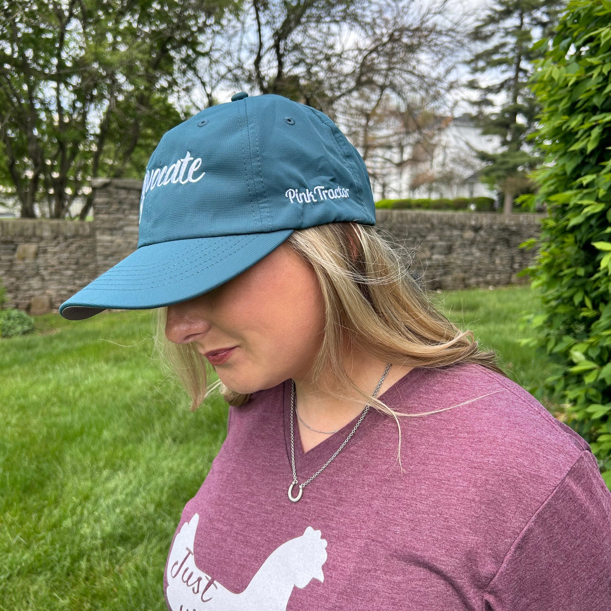 Agvocate Hat in deep teal by Pink Tractor, performance fabric cap for women in agriculture