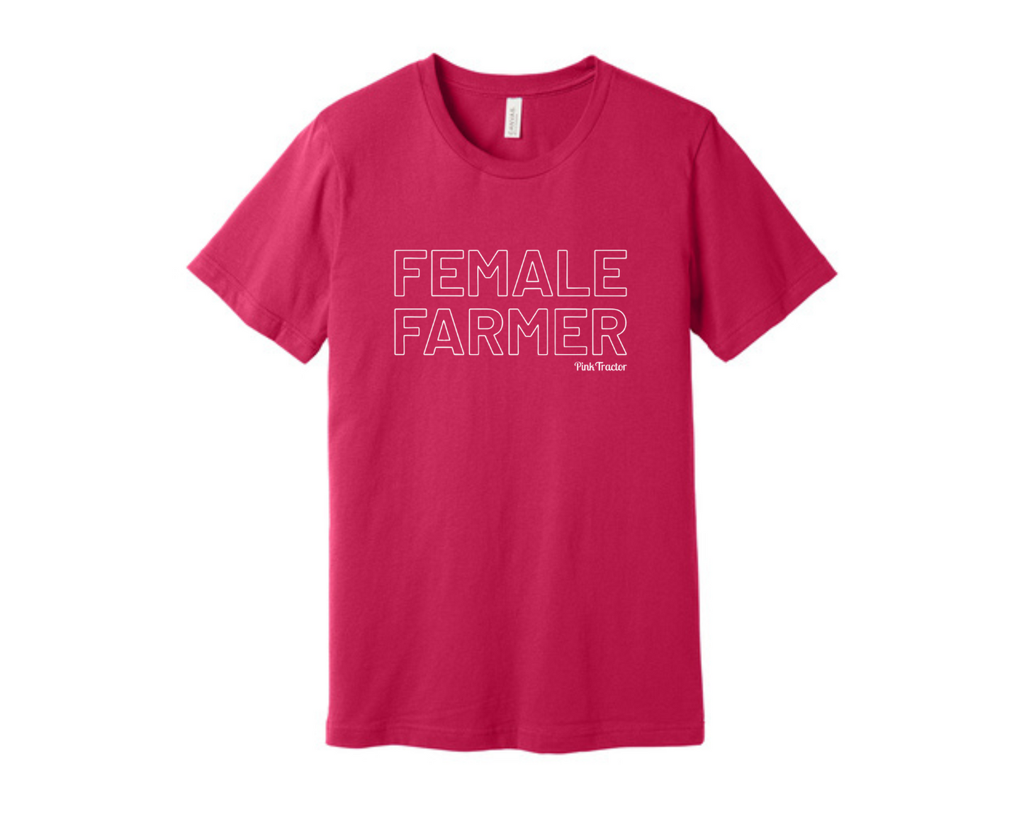 Female Farmer Shirt by Pink Tractor, fuchsia Bella + Canvas unisex tee made of 100% ring-spun cotton.