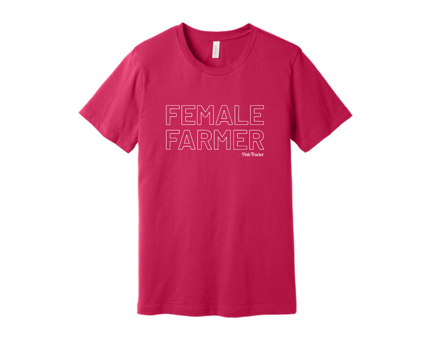 Female Farmer Shirt by Pink Tractor, fuchsia Bella + Canvas unisex tee made of 100% ring-spun cotton.