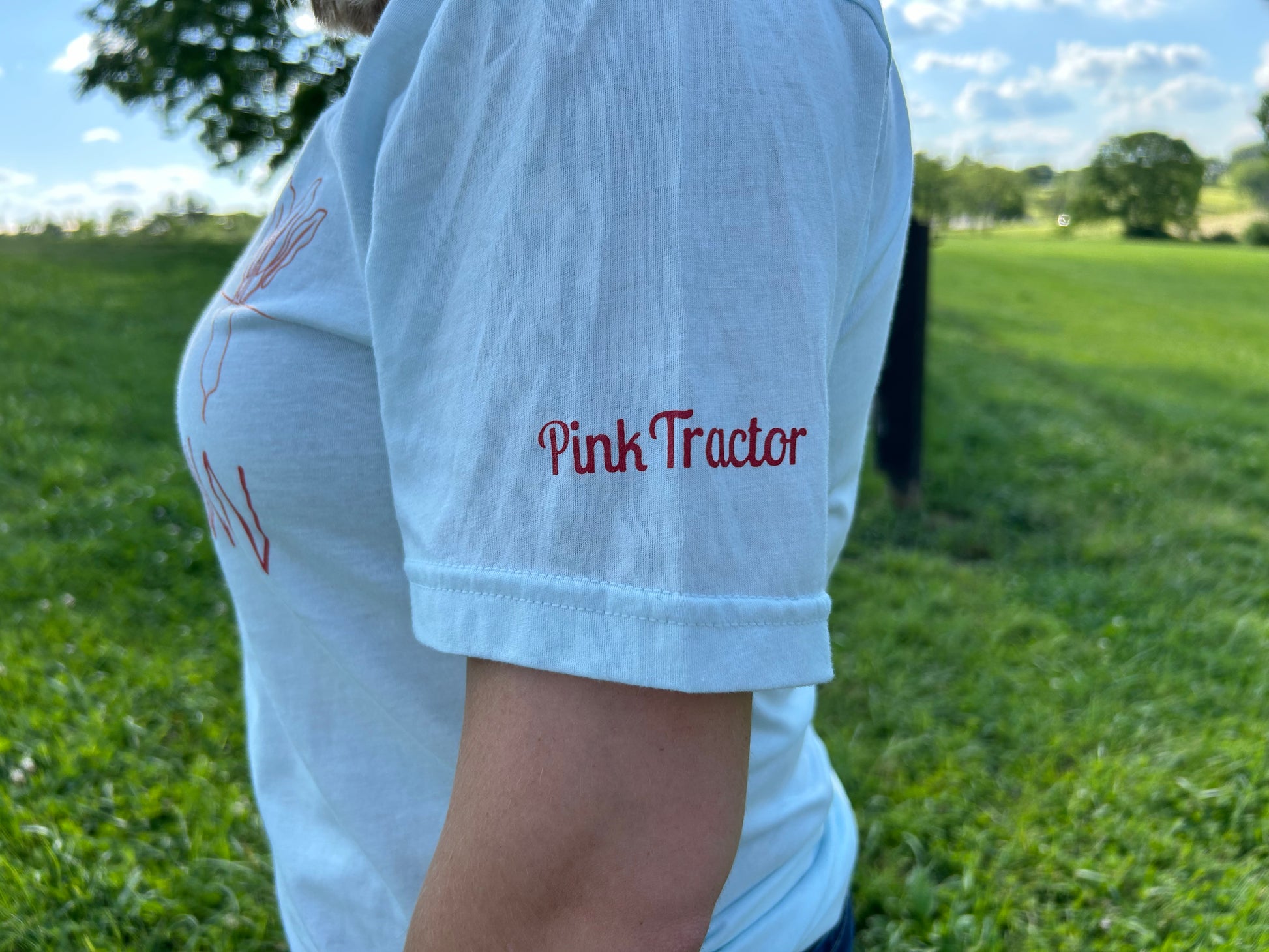 Locally Grown Shirt by Pink Tractor, super soft Bella and Canvas tee with Pink Tractor logo on left sleeve.