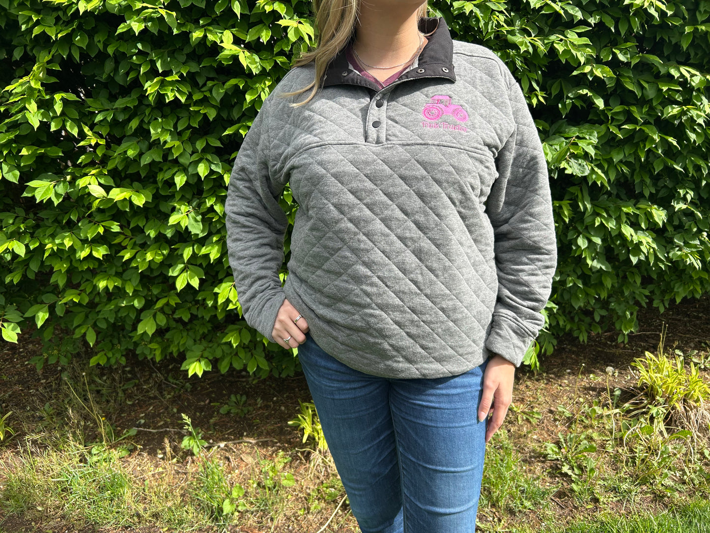 Quilted Pullover Limited Edition by Pink Tractor, unisex 1/4 zip in grey