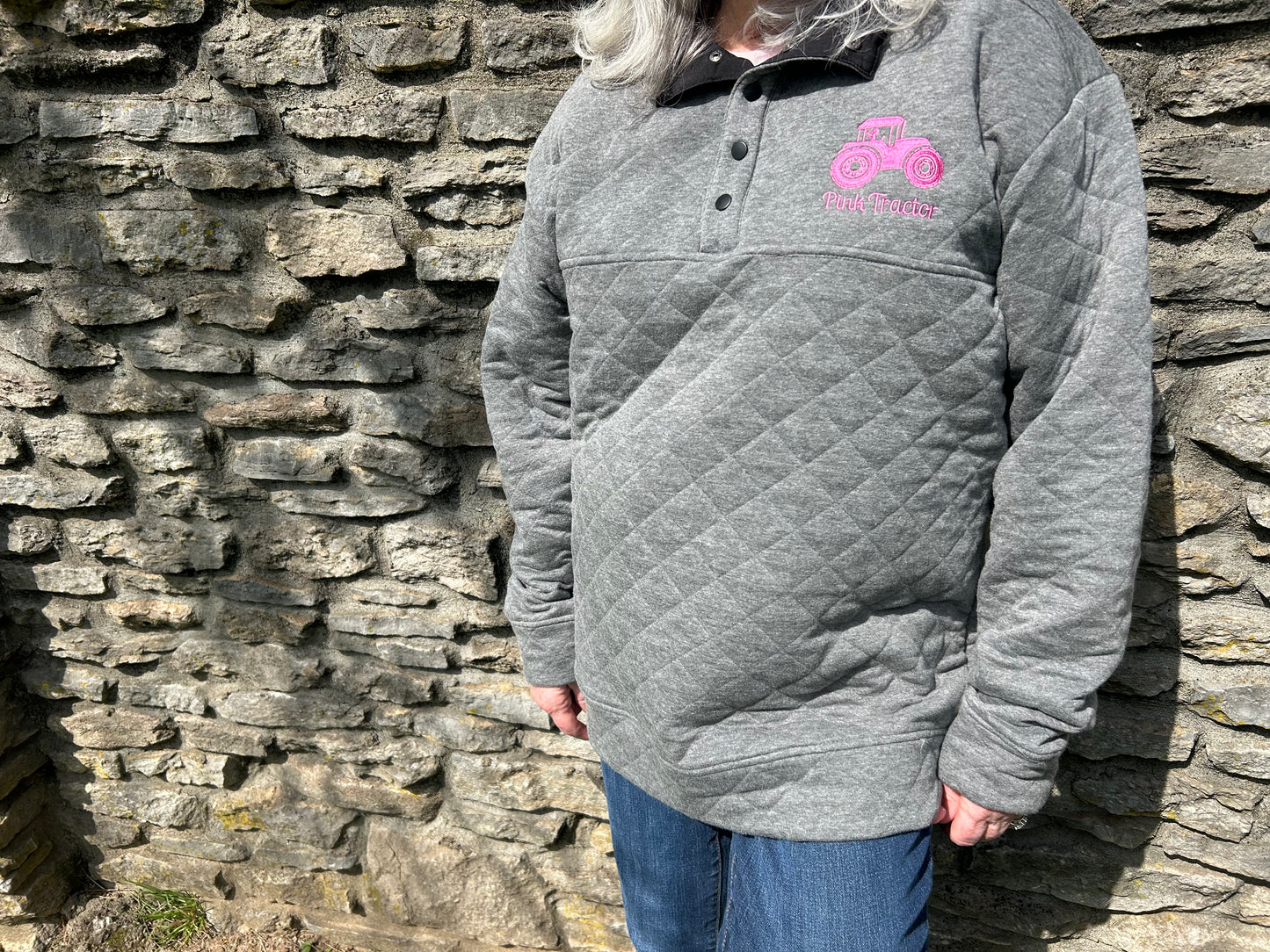 Quilted Pullover Limited Edition by Pink Tractor, unisex 1/4 zip in grey