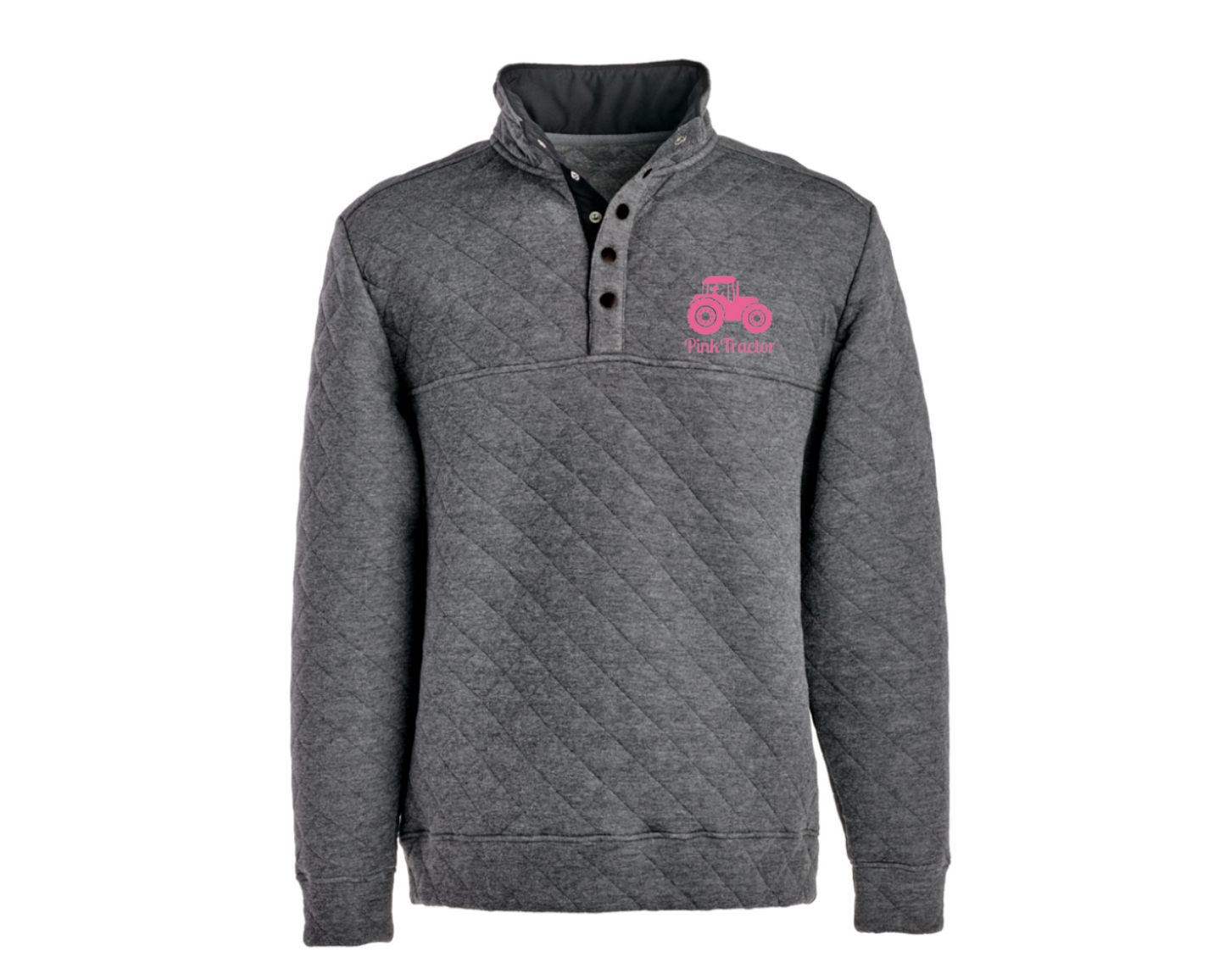 Quilted Pullover Limited Edition by Pink Tractor, unisex 1/4 zip in grey