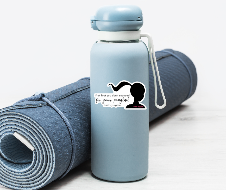 Fix Your Ponytail Sticker, 4" x 2.21" vinyl decal from Pink Tractor. Empowering message for farm girls and women in ag.