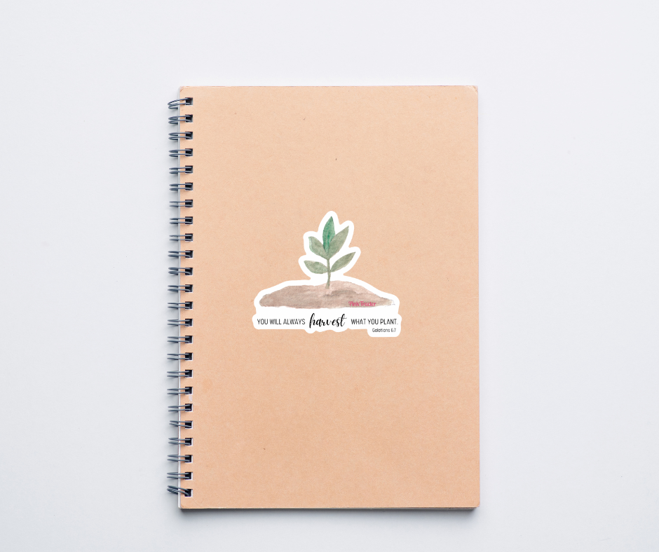 Galatians 6:7 sticker by Pink Tractor, 3" x 2.53" vinyl decal featuring the biblical verse for women in agriculture.